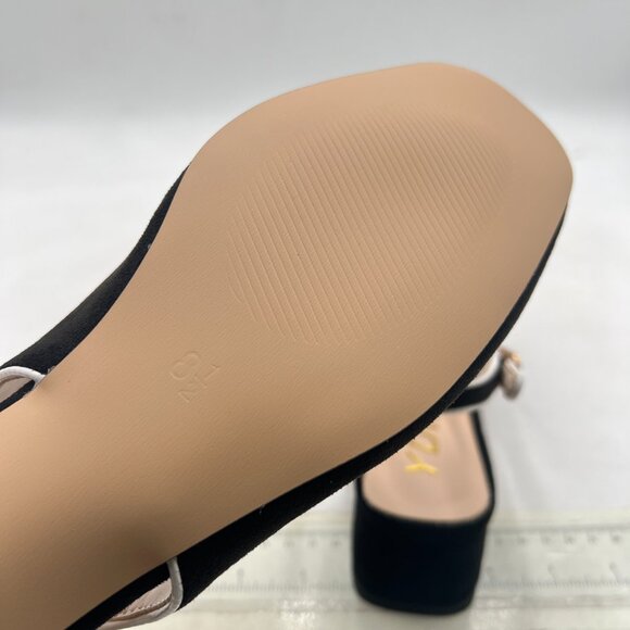 YDN Black Square Toe Block Low Heels Slingback Formal Loafer Dressy Shoes Pump - Picture 6 of 8